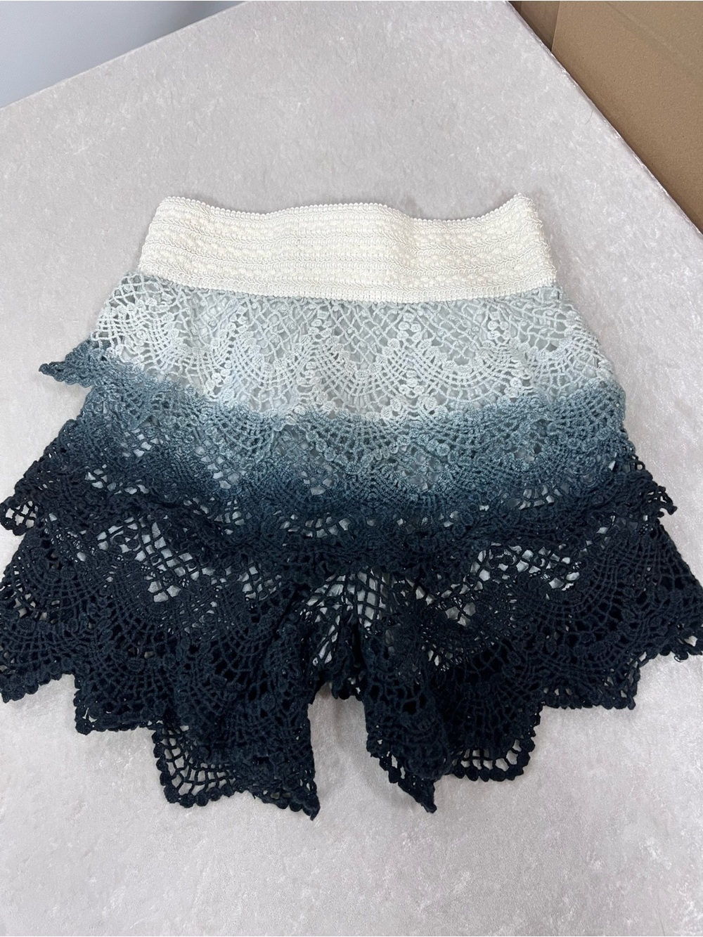 Ombre Crochet scalloped Lace Shorts White to Navy size tag missing see desc.